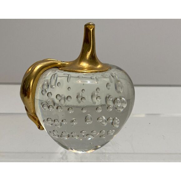 Crystal Glass Clear Controlled Bubbles Decor Paper Weight Apple - Picture 1 of 4